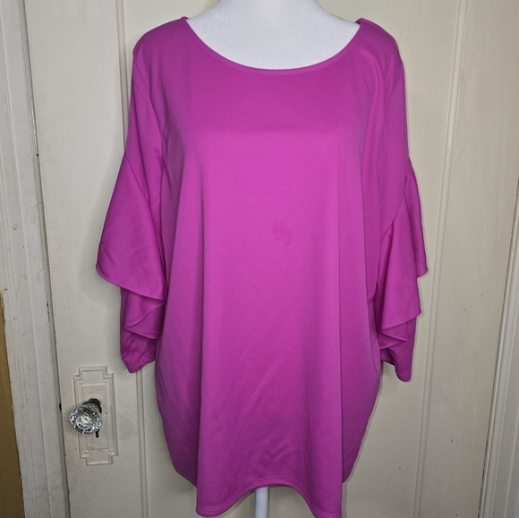 Eloquii Pink Layered Ruffled Sleeve Pullover Tunic Top Size 18/20 - Picture 3 of 7
